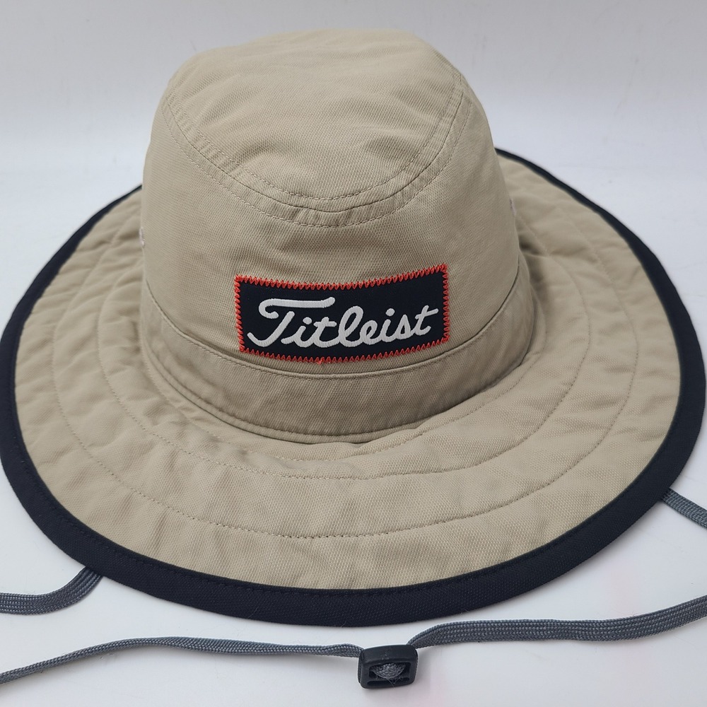 Titleist Bucket Hat S-M Beige Black Golf Nylon Sun Boonie Wide Brim Beach Men